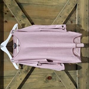 DRESSY PINK LONG SLEEVE TOP W CUT OUTS, COLD SHOULDER SILVER HARDWARE HIGH LOW